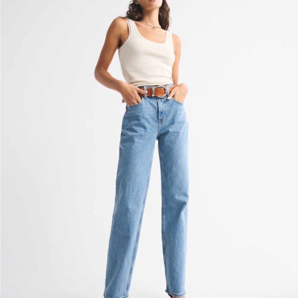 Abercrombie & Fitch Light Blue Boot Cut Jeans with Red Boot Embroidery Long - Picture 2 of 7